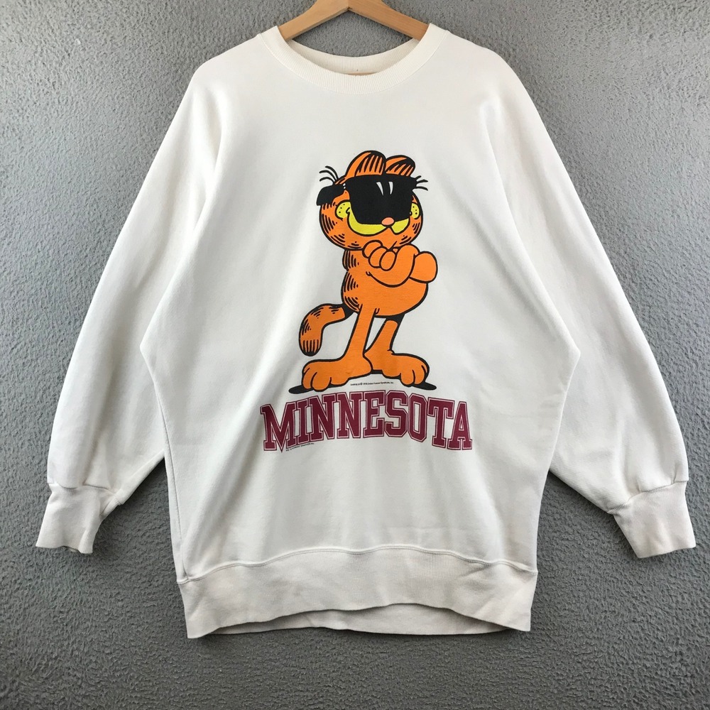 Vintage Garfield Minnesota Crewneck Sweatshirt Mens 1978‎ Cartoon White